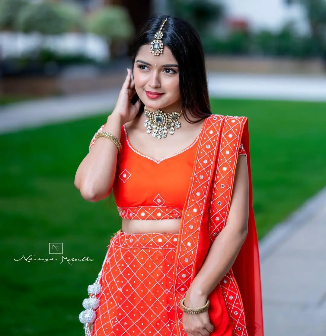 ETV Actress Priyanka Jain in Orange Lehenga Choli